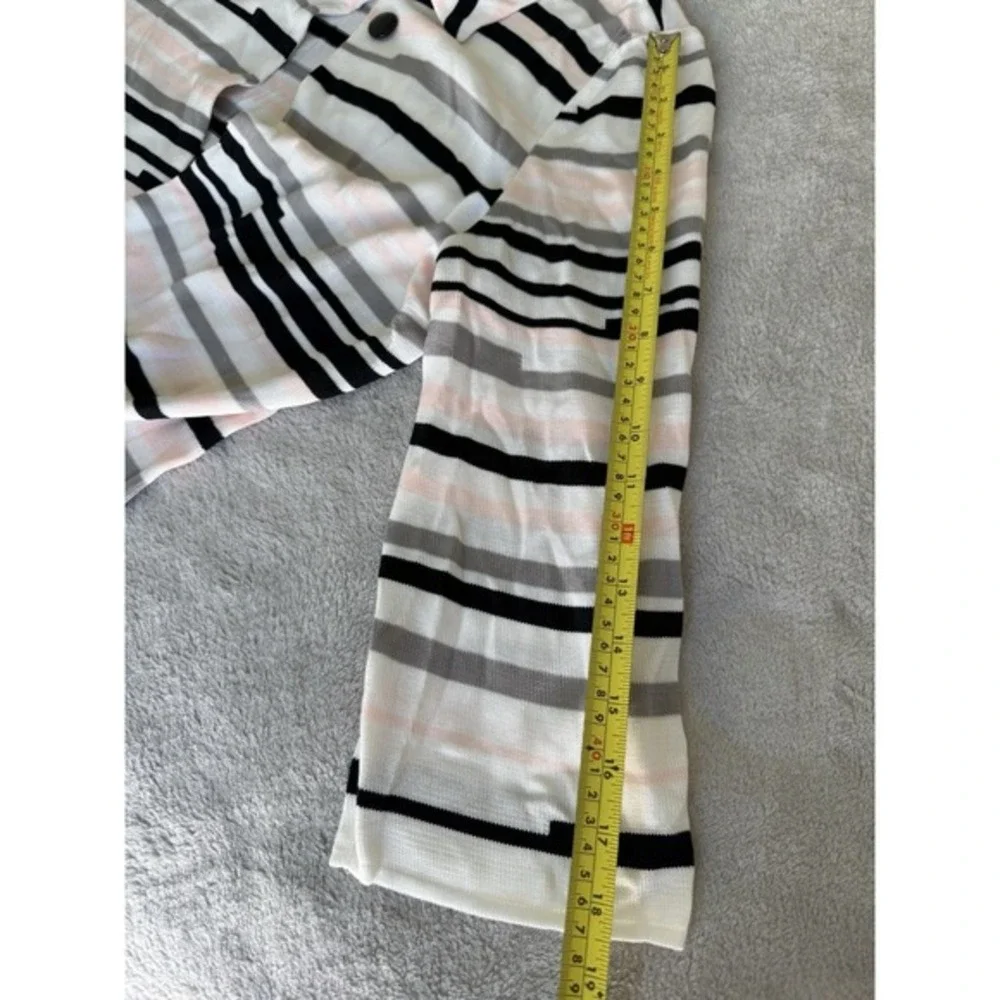 MING WANG Slinky Pink Black‎ White Stripe Open Front Cardigan Size L